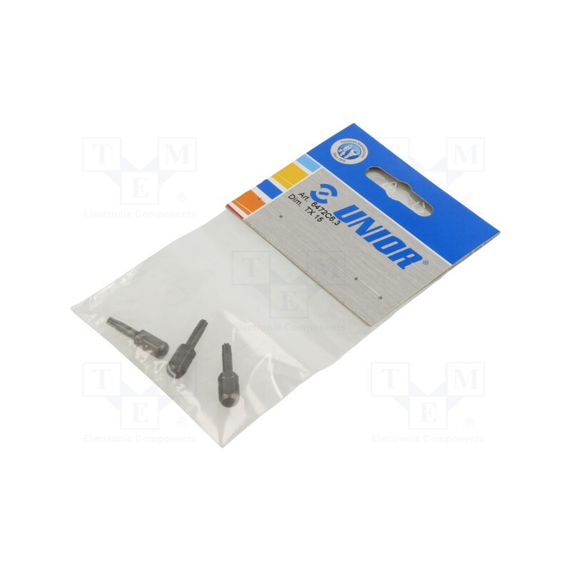 1 pcg x UNIOR - 602410 - Screwdriver bit, Torx®, TX15, Overall len: 25mm, 3pcs.