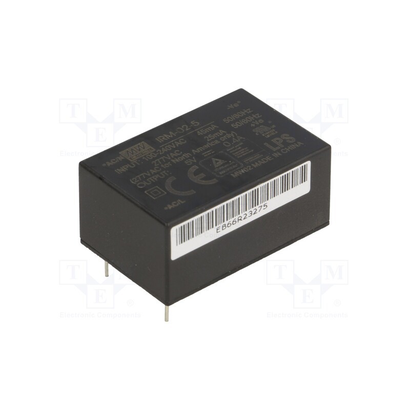1 pcs x MEAN WELL - IRM-02-5 - Converter: AC/DC, 2W, 85÷305VAC, Usup: 120÷430VDC, Uout: 5VDC, OUT: 1