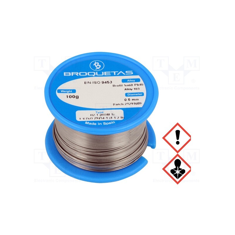 1 pcs x BROQUETAS - BROFIL 60 B2.1 0.5MM 100G - Soldering wire, Sn60Pb40, 0.5mm, 0.1kg, lead-based, reel