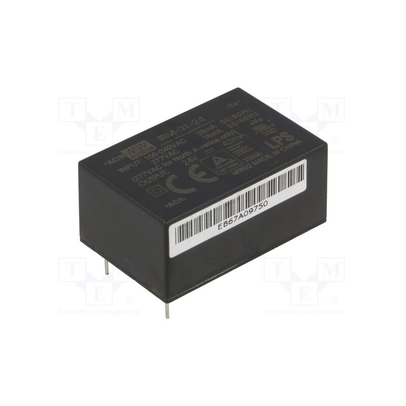 1 pcs x MEAN WELL - IRM-01-24 - Converter: AC/DC, 1W, 85÷305VAC, Usup: 120÷430VDC, Uout: 24VDC, 77%