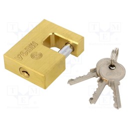 1 pcs x MEGA - 24550 - Padlock, hardened shaft, mandrel, Equipment: key x3, Mat: brass