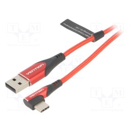 1 pcs x VENTION - COERG - Cable, USB 2.0, USB A plug,USB C angled plug, 1.5m, red, 480Mbps