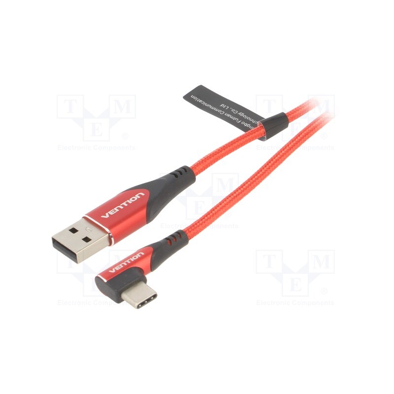 1 pcs x VENTION - COERG - Cable, USB 2.0, USB A plug,USB C angled plug, 1.5m, red, 480Mbps
