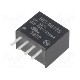 1 pcs x RECOM - RI3-0512S - Converter: DC/DC, 3W, Uin: 4.5÷5.5V, Uout: 12VDC, Iout: 250mA, SIP4