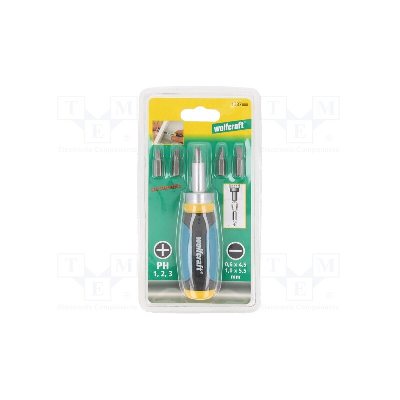 1 pcs x WOLFCRAFT - 1237000 - Kit: screwdriver bits, with ratchet, Phillips,slot, 5pcs.