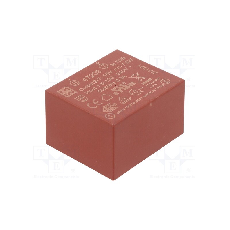 1 pcs x MYRRA - 47203 - Converter: AC/DC, 7.5W, 85÷265VAC, Usup: 120÷370VDC, Uout: 15VDC