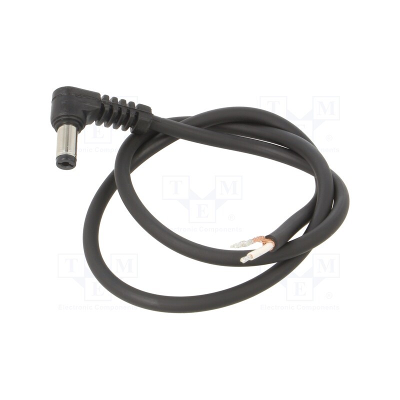 1 pcs x WEST POL - A21-TT-C075-050BK - Cable, 1x0.75mm2, wires,DC 5,5/2,1 plug, angled, black, 0.5m