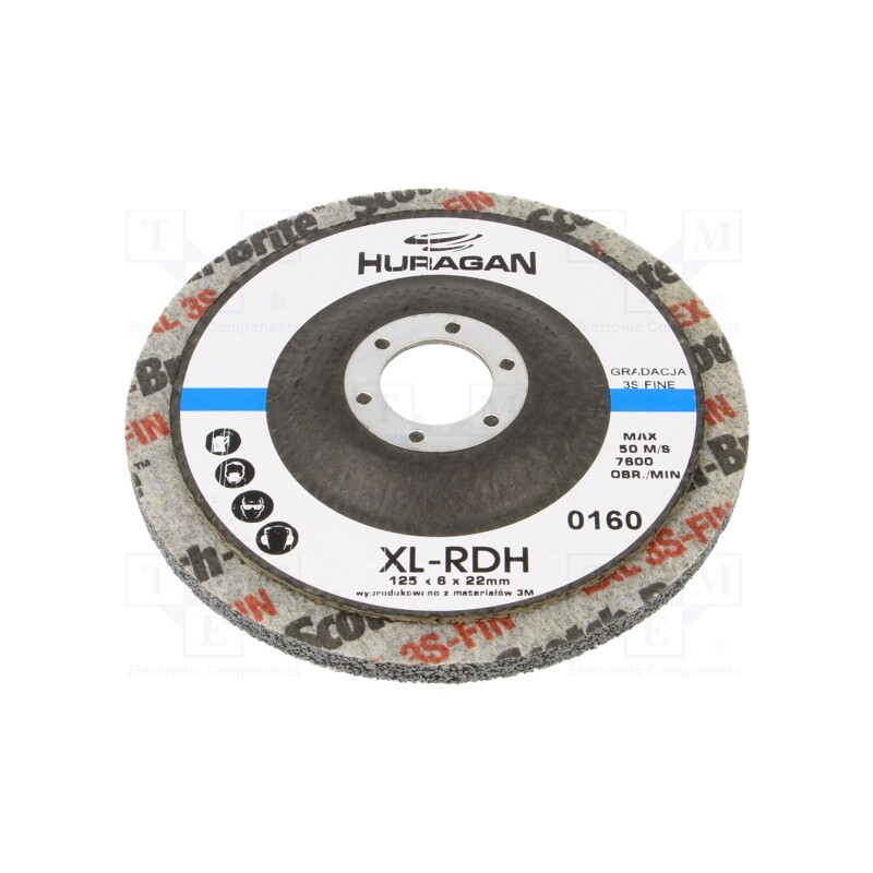 1 pcs x HURAGAN - XL-RDH 3S FIN 125X 6X 22MM - Grinding wheel, fleece, Dim: Ø125x6mm, Mount.hole diam: 22mm