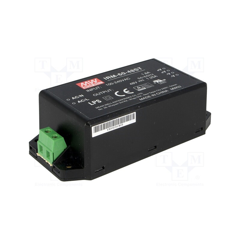 1 pcs x MEAN WELL - IRM-60-48ST - Power supply: switched-mode, for building in,modular, 60W, 48VDC