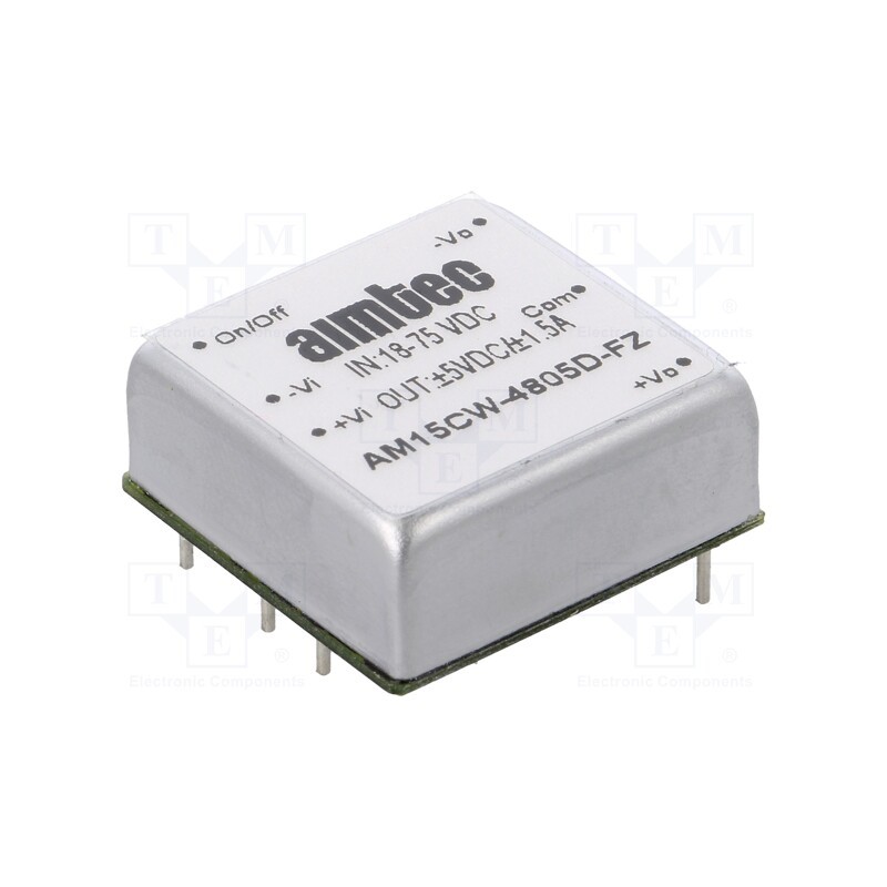 1 pcs x AIMTEC - AM15CW-4805D-FZ - Converter: DC/DC, 15W, Uin: 18÷75V, Uout: 5VDC, Uout2: -5VDC, 1'x1'
