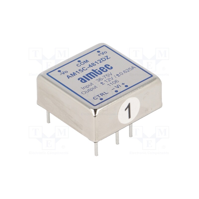 1 pcs x AIMTEC - AM15C-4812DZ - Converter: DC/DC, 15W, Uin: 36÷75V, Uout: 12VDC, Uout2: -12VDC, 1'x1'