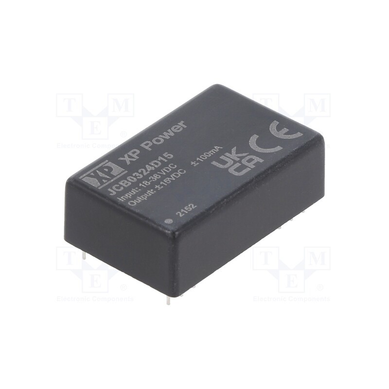 1 pcs x XP POWER - JCB0324D15 - Converter: DC/DC, 3W, Uin: 18÷36V, Uout: 15VDC, Uout2: -15VDC, 400kHz