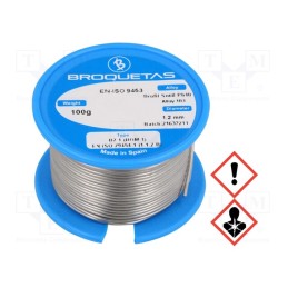 1 pcs x BROQUETAS - BROFIL 60 B2.1 1.2MM 100G - Soldering wire, Sn60Pb40, 1.2mm, 0.1kg, lead-based, reel