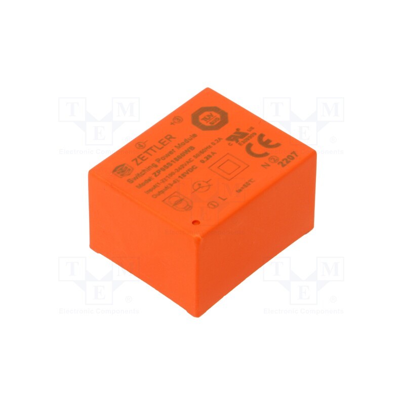1 pcs x ZETTLER - ZP05S1800WB - Converter: AC/DC, 5W, 85÷265VAC, Usup: 100÷370VDC, Uout: 18VDC, 70%