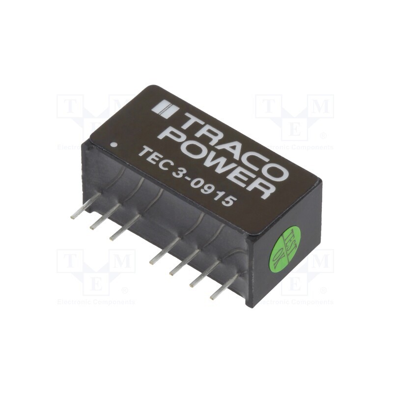 1 pcs x TRACO POWER - TEC 3-0915 - Converter: DC/DC, 3W, Uin: 4.5÷13.2V, Uout: 24VDC, Iout: 125mA, SIP8