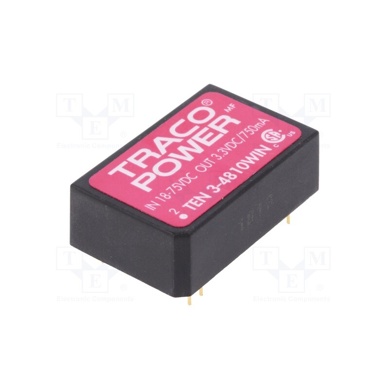 1 pcs x TRACO POWER - TEN 3-4810WIN - Converter: DC/DC, 3W, Uin: 18÷75V, Uout: 3.3VDC, Iout: 750mA, DIP24