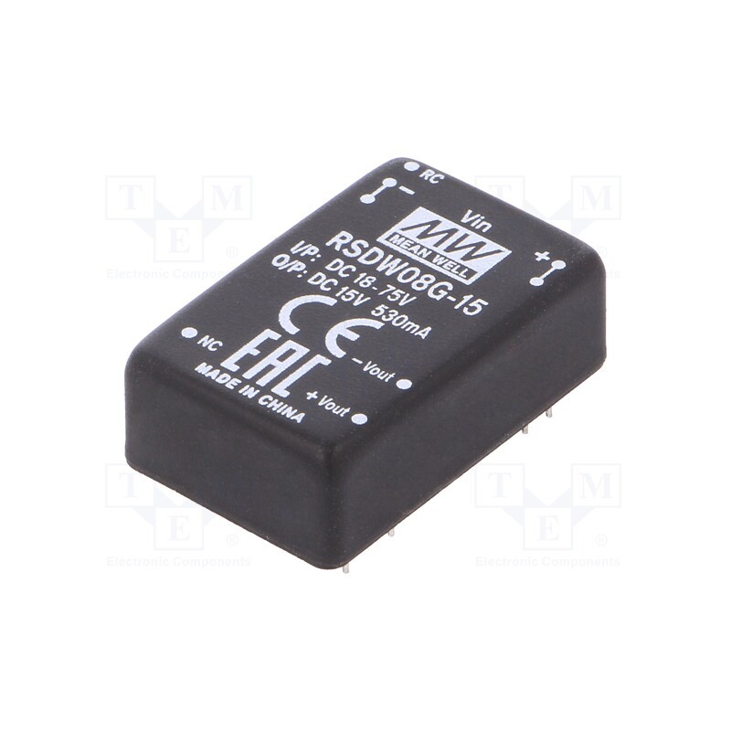 1 pcs x MEAN WELL - RSDW08G-15 - Converter: DC/DC, 8W, Uin: 18÷75V, Uout: 15VDC, Iout: 0÷530mA, DIP24