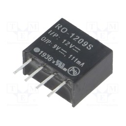 1 pcs x RECOM - RO-1209S - Converter: DC/DC, 1W, Uin: 10.8÷13.2V, Uout: 9VDC, Iout: 111mA, SIP4