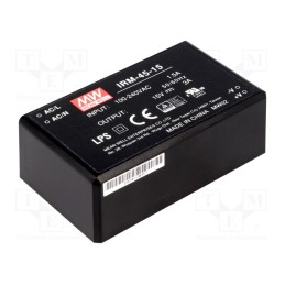 1 pcs x MEAN WELL - IRM-45-15 - Converter: AC/DC, 45W, 85÷264VAC, 15VDC, Iout: 3000mA, OUT: 1, 88.5%