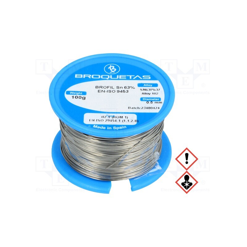 1 pcs x BROQUETAS - BROFIL 63 B2.1 0.5MM 100G - Soldering wire, Sn63Pb37, 0.5mm, 100g, lead-based, reel, 183°C