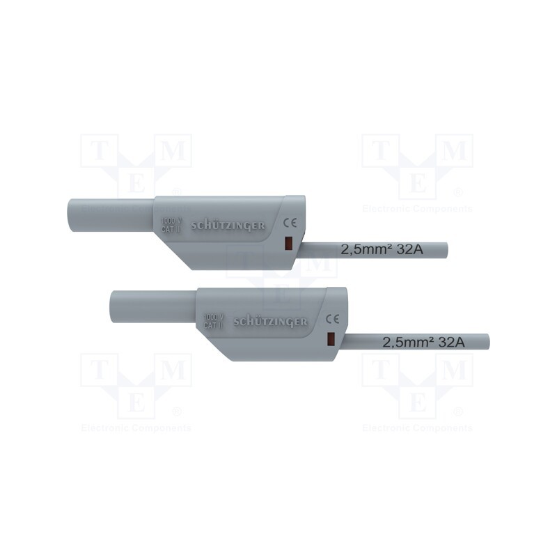 1 pcs x SCHu00dcTZINGER - VSFK 8500 / 2.5 / 100 / GR - Test lead, 32A, banana plug 4mm,both sides, Urated: 1kV, Len: 1m