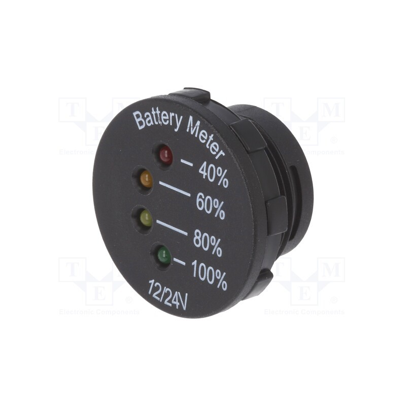 1 pcs x SCI - A25-4 - Voltmeter, on panel, LED, black, Features: battery indicator