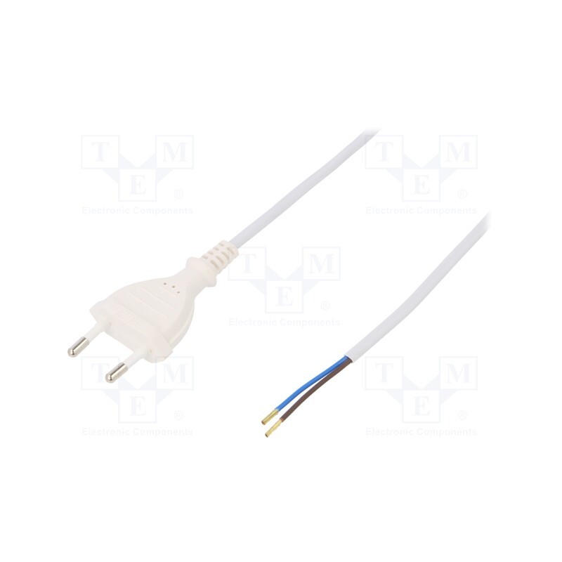 1 pcs x PLASTROL - W-97139 - Cable, 2x0.5mm2, CEE 7/16 (C) plug,wires, PVC, 3m, white, 2.5A