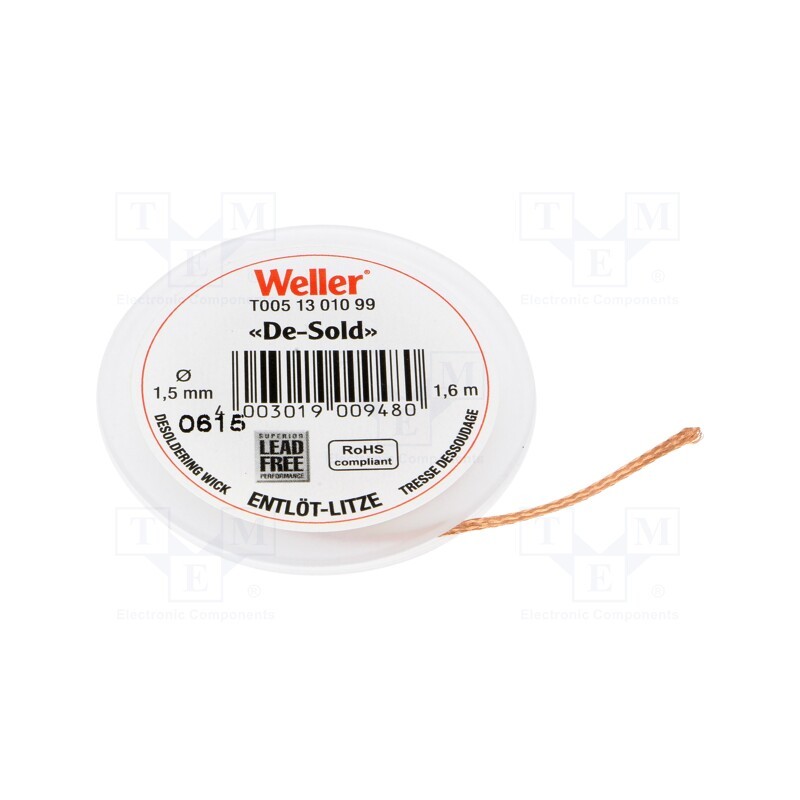1 pcs x WELLER - T0051301099 - Tape: desoldering, W: 1.5mm, L: 1.6m