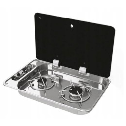 Gas stove 2 burners hob for camper with built-in cover CAN FC1336
