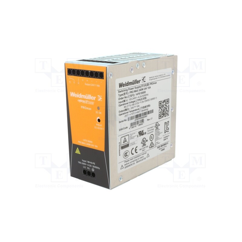 1 pcs x WEIDMu00dcLLER - 1478130000 - Power supply: switched-mode, for DIN rail, 240W, 24VDC, 10A, OUT: 1
