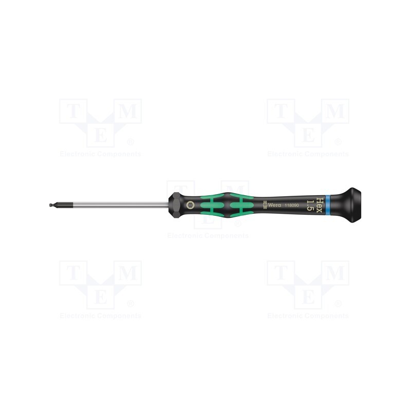 1 pcs x WERA - 5118090001 - Screwdriver, hex key,spherical, precision, HEX 1,5mm