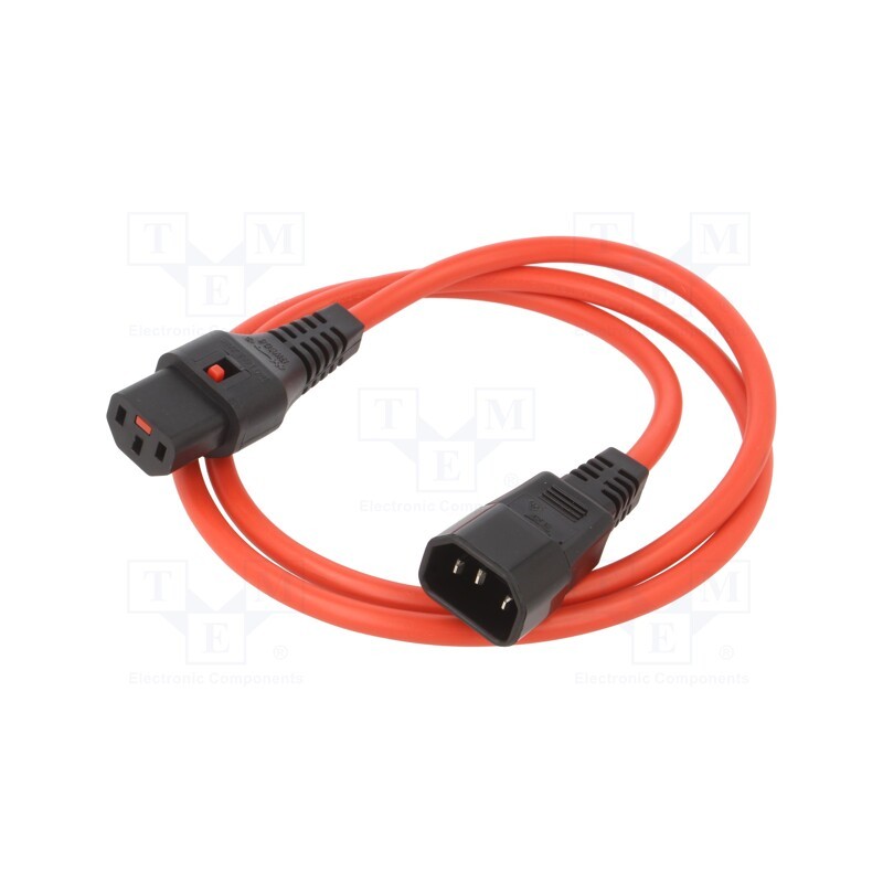 1 pcs x SCHAFFNER - IL13-C14-H05-3100-100-R - Cable, IEC C13 female,IEC C14 male, 1m, with IEC LOCK locking