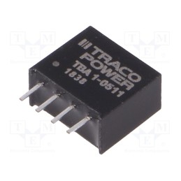 1 pcs x TRACO POWER - TBA 1-0511 - Converter: DC/DC, 1W, Uin: 4.5÷5.5V, Uout: 5VDC, Iout: 200mA, SIP4