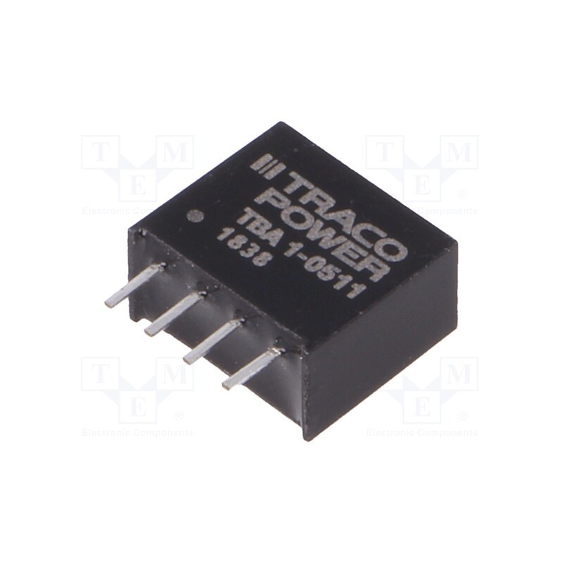 1 pcs x TRACO POWER - TBA 1-0511 - Converter: DC/DC, 1W, Uin: 4.5÷5.5V, Uout: 5VDC, Iout: 200mA, SIP4