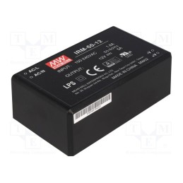 1 pcs x MEAN WELL - IRM-60-12 - Converter: AC/DC, 60W, 85÷264VAC, 12VDC, Iout: 5000mA, OUT: 1, 87.5%