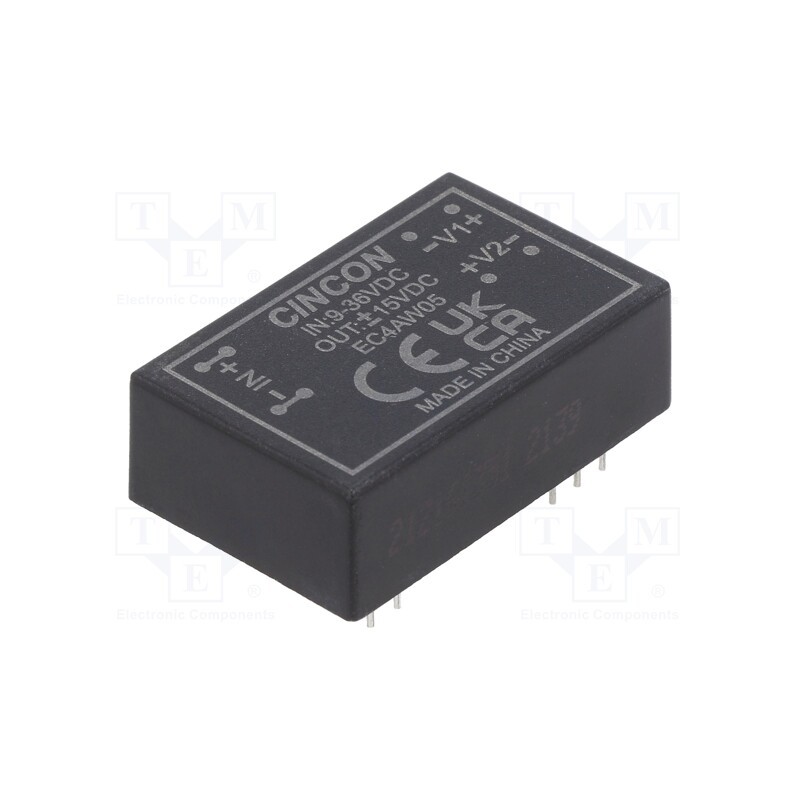 1 pcs x CINCON - EC4AW05 - Converter: DC/DC, 3.3/6W, Uin: 9÷36V, Uout: 15VDC, Uout2: -15VDC