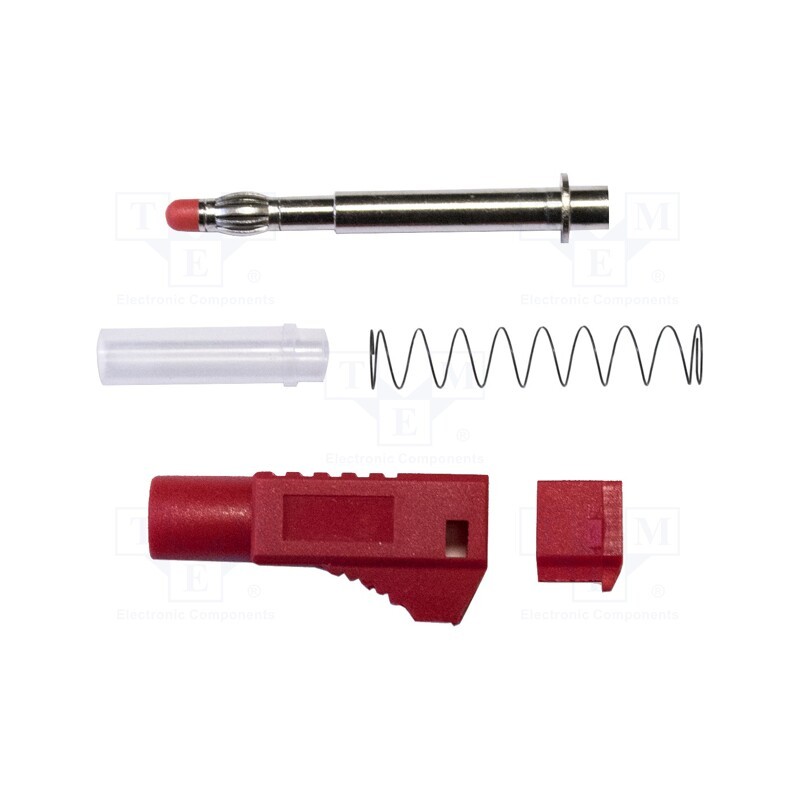 1 pcs x MUELLER ELECTRIC - BU-3261410-2 - Plug, 4mm banana, 45A, 1kVAC, red, soldered, Insulation: polyamide