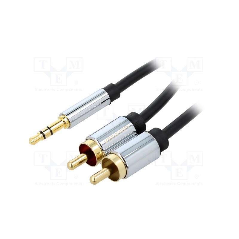 1 pcs x VENTION - BCFBJ - Cable, Jack 3.5mm 3pin plug,RCA plug x2, 5m, black, Øcable: 3.8mm