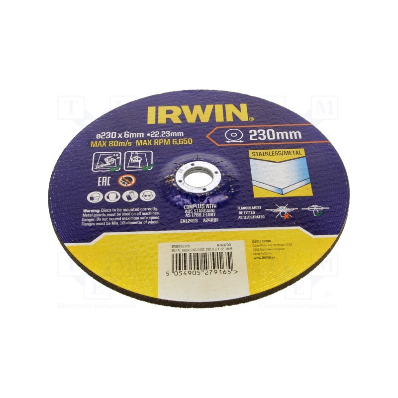 1 pcs x IRWIN - IW8082115 - Grinding wheel, Ø: 230mm, Øhole: 22.23mm, metal,stainless steel
