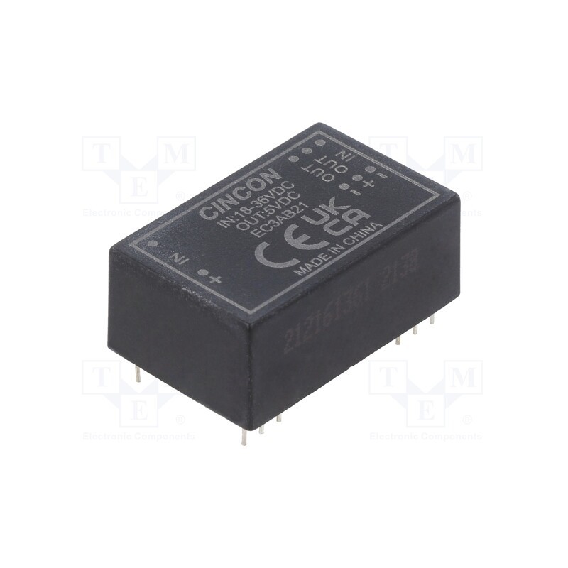 1 pcs x CINCON - EC3AB21 - Converter: DC/DC, 3W, Uin: 18÷36V, Uout: 5VDC, Iout: 600mA, DIP24