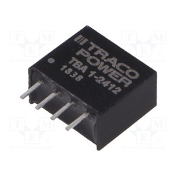 1 pcs x TRACO POWER - TBA 1-2412 - Converter: DC/DC, 1W, Uin: 21.6÷26.4V, Uout: 12VDC, Iout: 80mA, SIP4