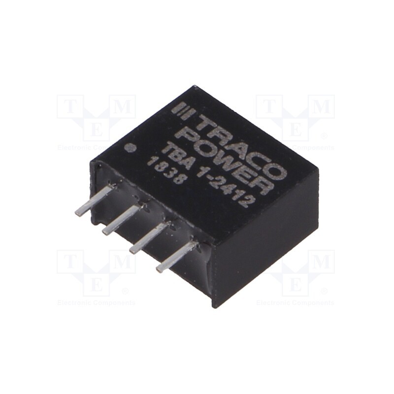 1 pcs x TRACO POWER - TBA 1-2412 - Converter: DC/DC, 1W, Uin: 21.6÷26.4V, Uout: 12VDC, Iout: 80mA, SIP4