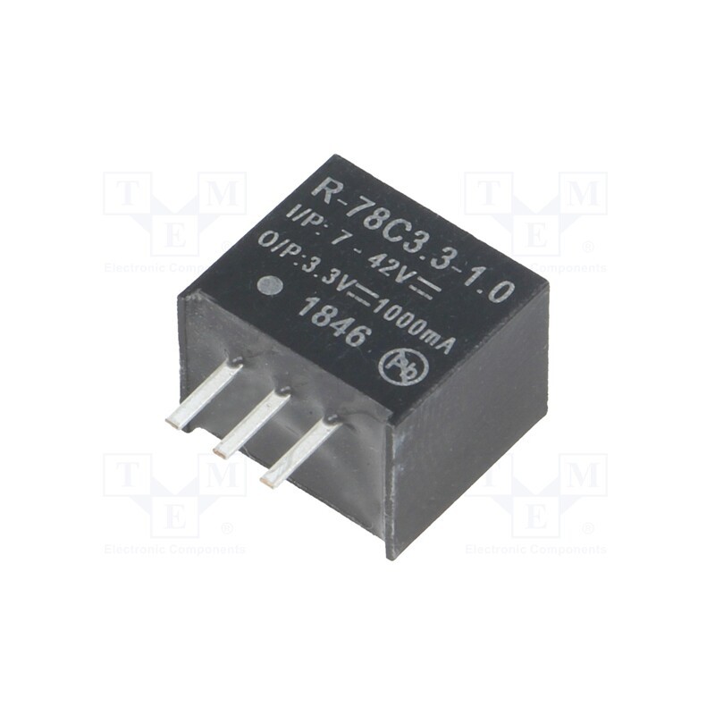 1 pcs x RECOM - R-78C3.3-1.0 - Converter: DC/DC, 3.3W, Uin: 7÷42V, Uout: 3.3VDC, Iout: 1A, SIP3, PCB