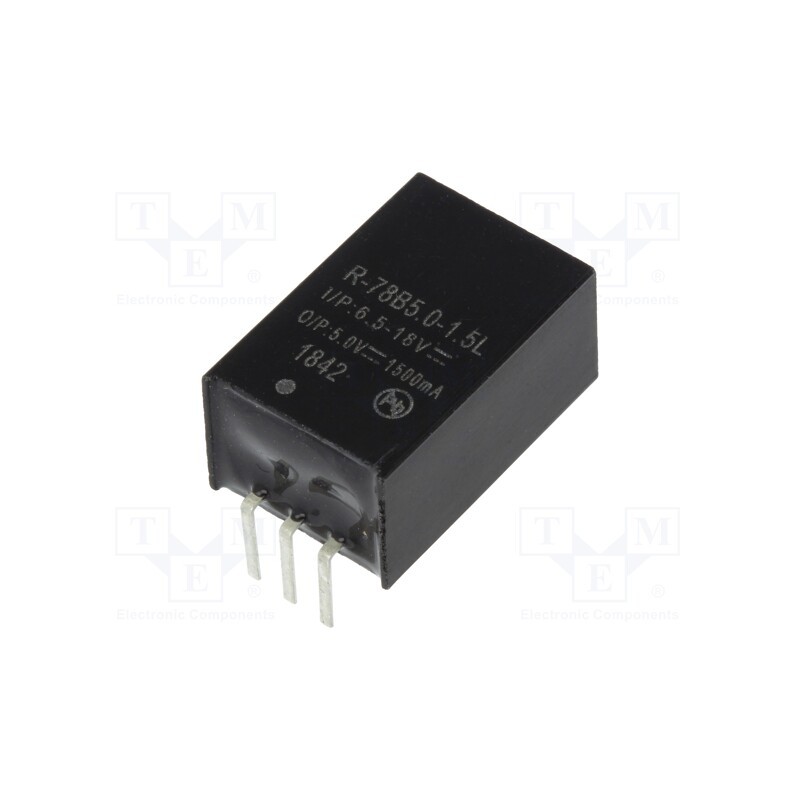 1 pcs x RECOM - R-78B5.0-1.5L - Converter: DC/DC, 7.5W, Uin: 6.5÷18V, Uout: 5VDC, Iout: 1.5A, SIP3