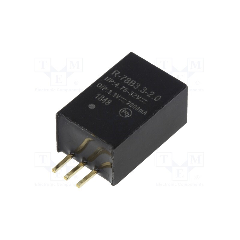 1 pcs x RECOM - R-78B3.3-2.0 - Converter: DC/DC, 6.6W, Uin: 4.75÷32V, Uout: 3.3VDC, Iout: 2A, SIP3
