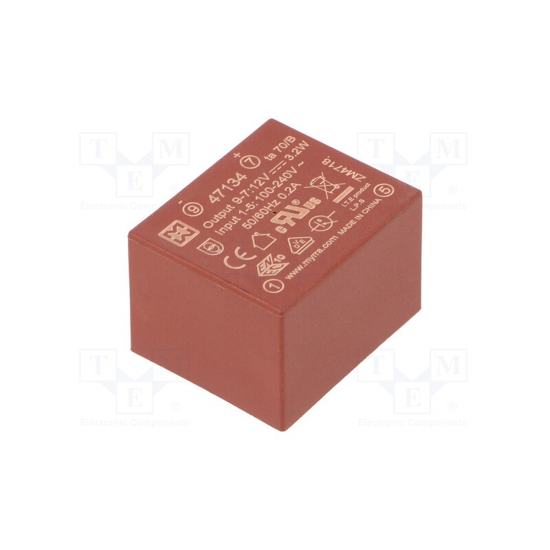 1 pcs x MYRRA - 47134 - Converter: AC/DC, 3.2W, 85÷265VAC, Usup: 120÷370VDC, Uout: 12VDC