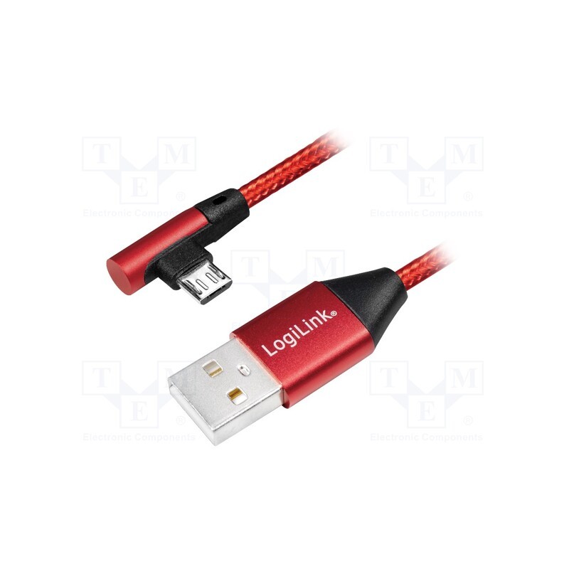 1 pcs x LOGILINK - CU0150 - Cable, USB 2.0, USB A plug,USB B micro plug (angle), 1m, red, PVC