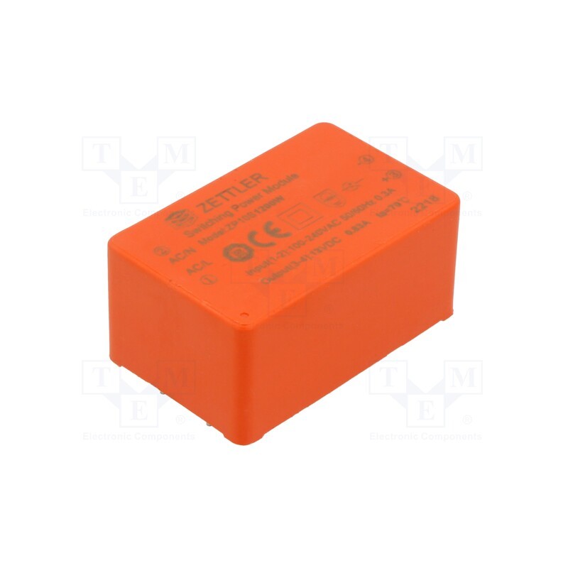 1 pcs x ZETTLER - ZP10S1200W - Converter: AC/DC, 10W, 85÷265VAC, Usup: 100÷370VDC, Uout: 12VDC