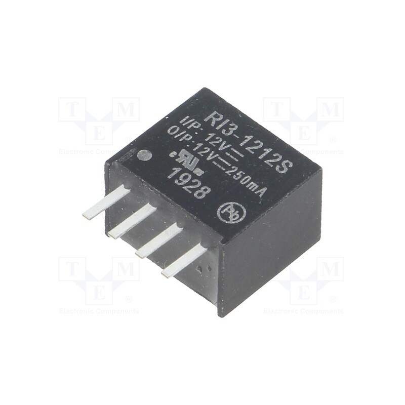 1 pcs x RECOM - RI3-1212S - Converter: DC/DC, 3W, Uin: 10.8÷13.2V, Uout: 12VDC, Iout: 250mA, SIP4