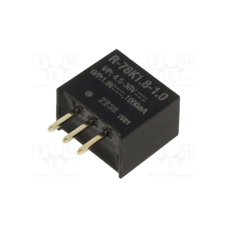 1 pcs x RECOM - R-78K1.8-1.0 - Converter: DC/DC, Uin: 4.5÷36V, Uout: 1.8VDC, Iout: 1A, SIP3, THT
